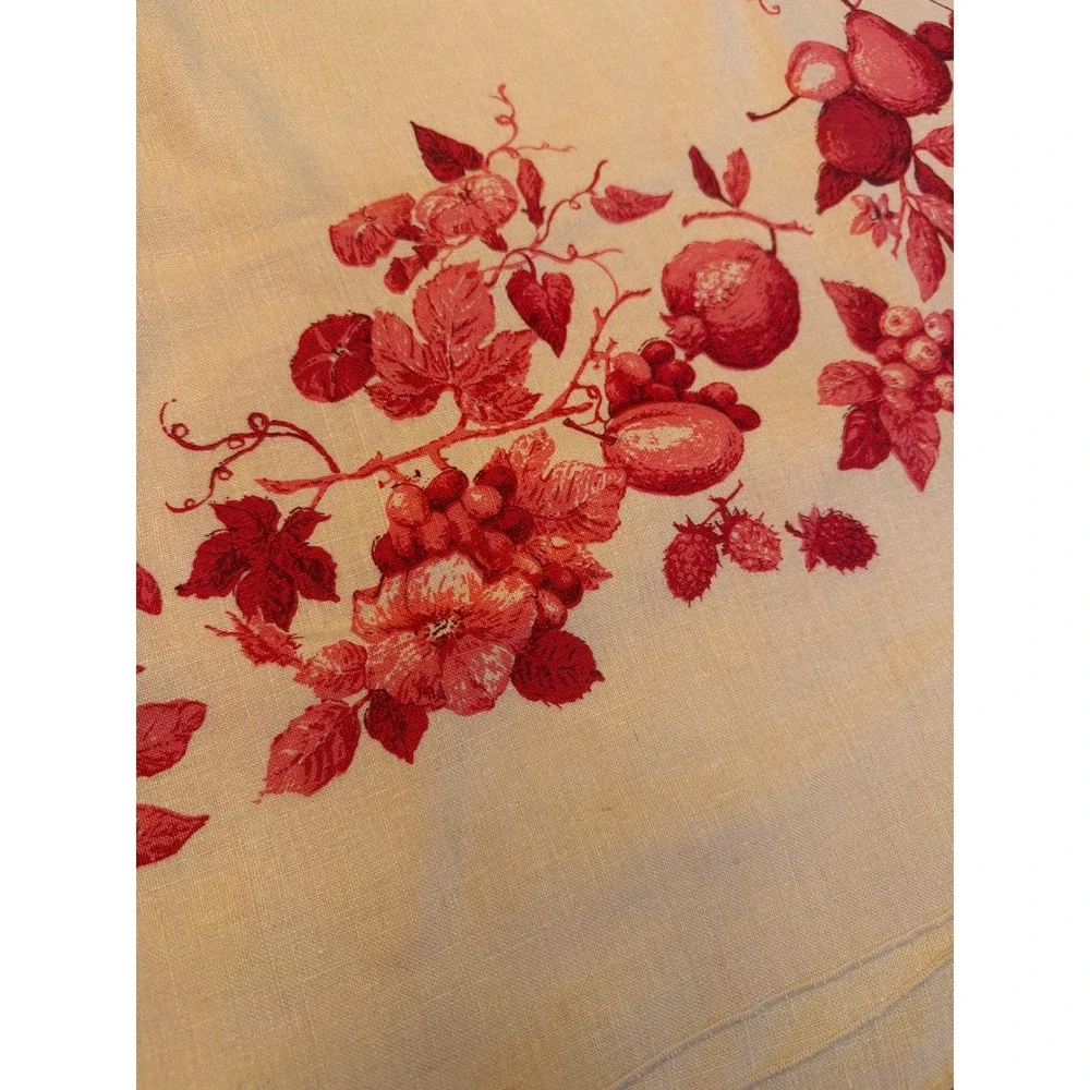 Luther Travis Tablecloth Red Cream Botanical Fruit Floral Round French Country